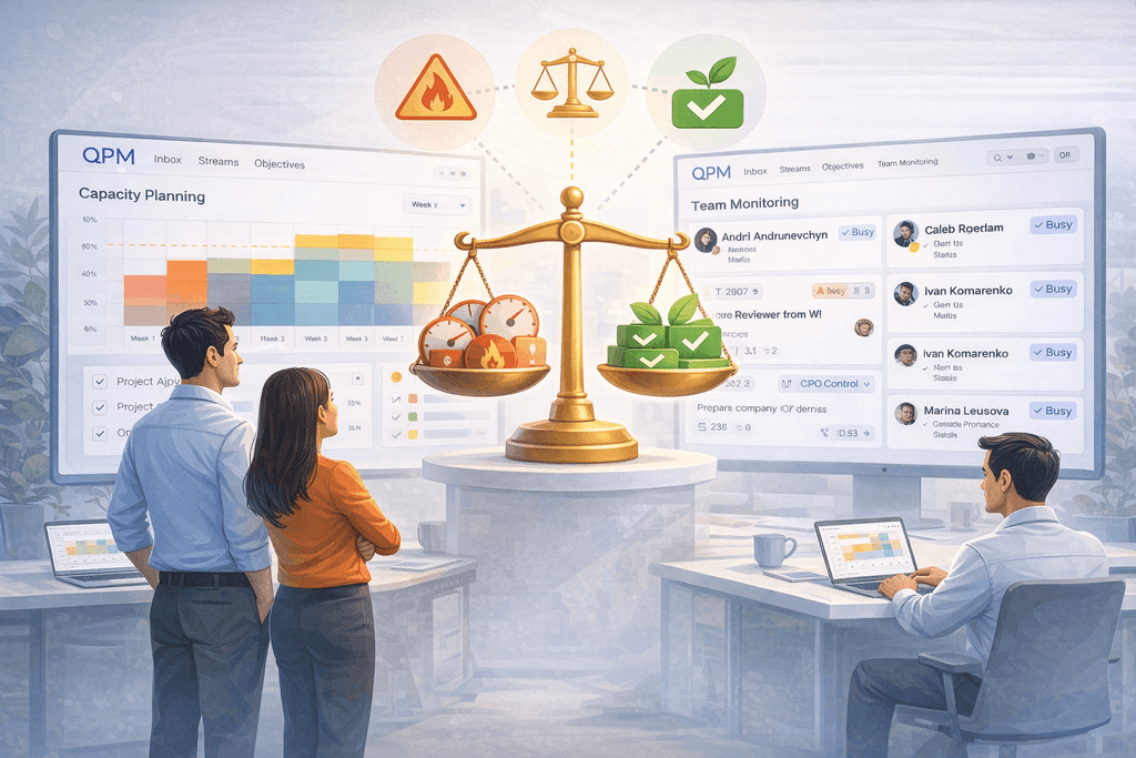 Керівники аналізують capacity planning і Team Monitoring у QPM, щоб захистити команду та забезпечити стабільну роботу.